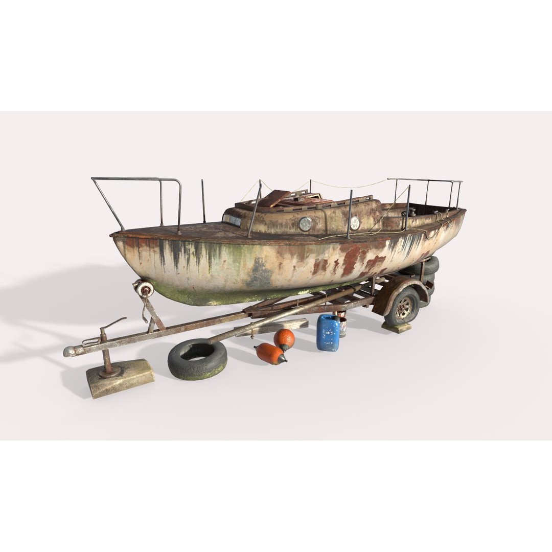 Old Sailboat 3D Model – Realistic PBR Watercraft Asset, FBX, OBJ - View 8