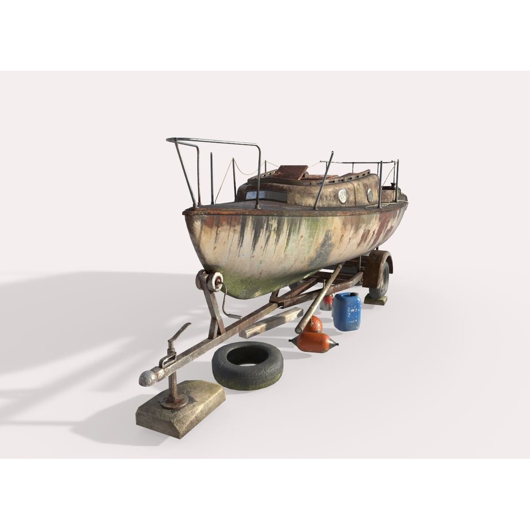 Old Sailboat 3D Model – Realistic PBR Watercraft Asset, FBX, OBJ - View 9