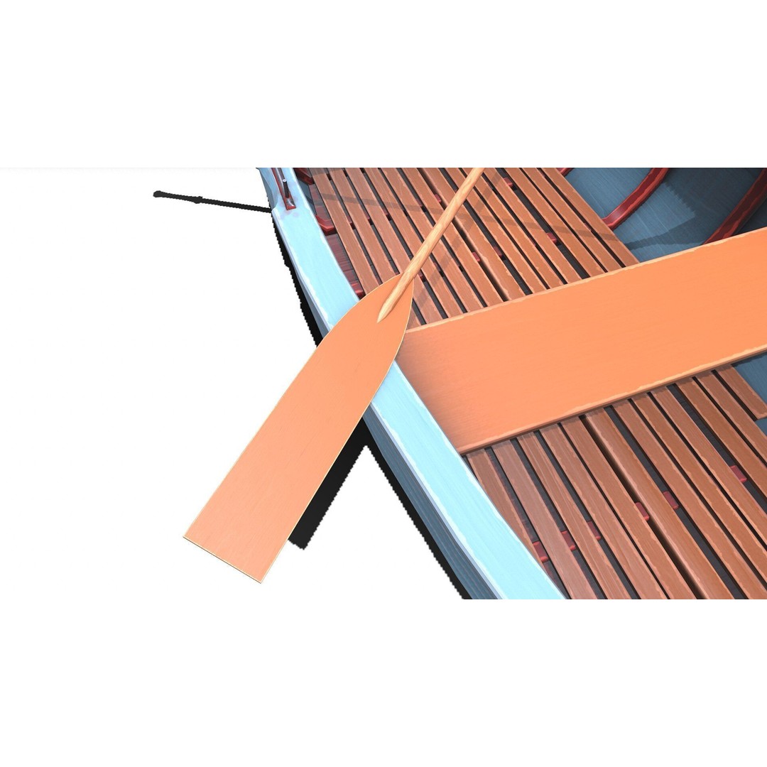 Stylized Wooden Row Boat 3D Model – Low Poly PBR Game Asset, FBX - View 12