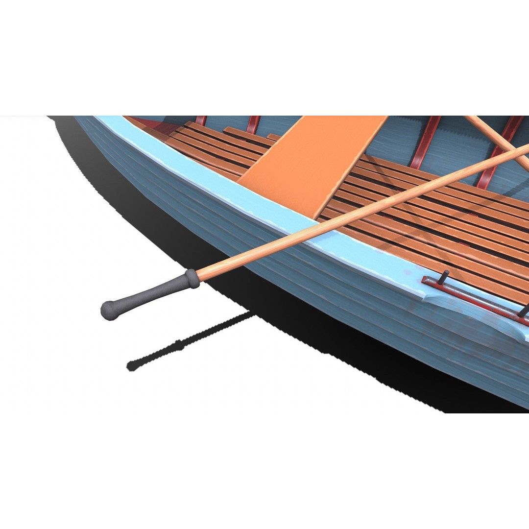 Stylized Wooden Row Boat 3D Model – Low Poly PBR Game Asset, FBX - View 13