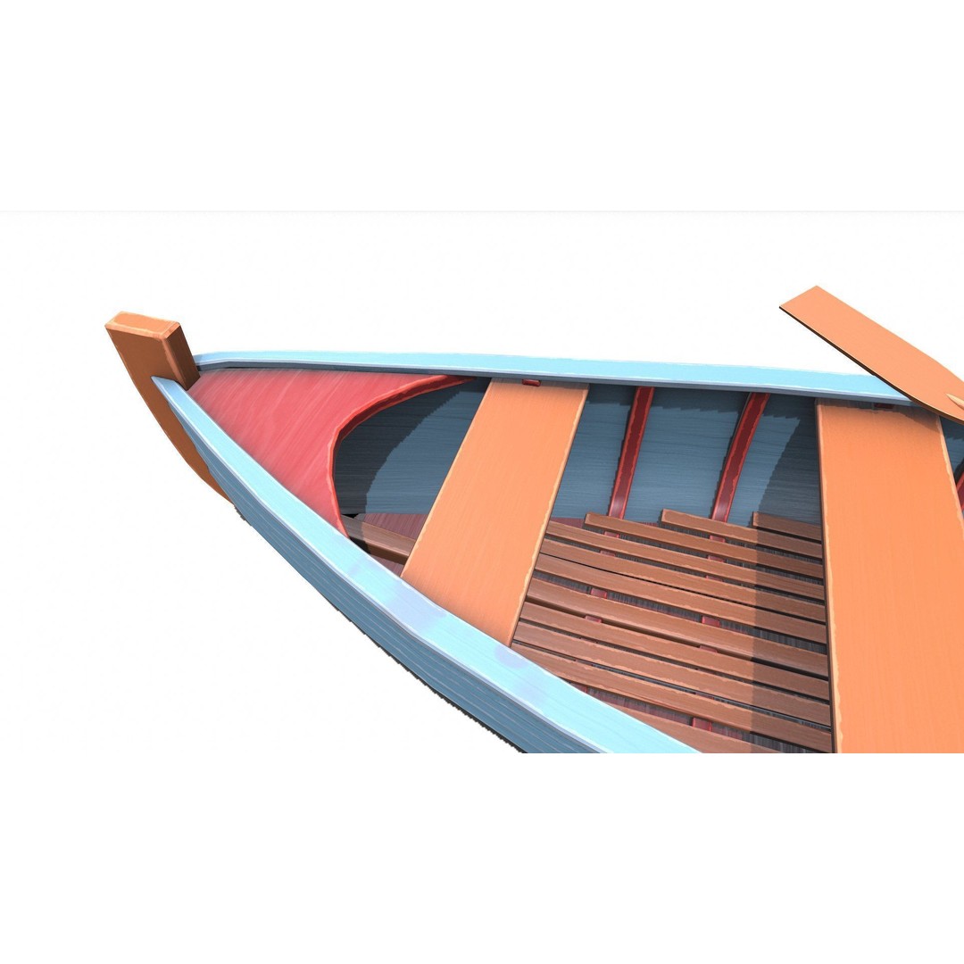 Stylized Wooden Row Boat 3D Model – Low Poly PBR Game Asset, FBX - View 16