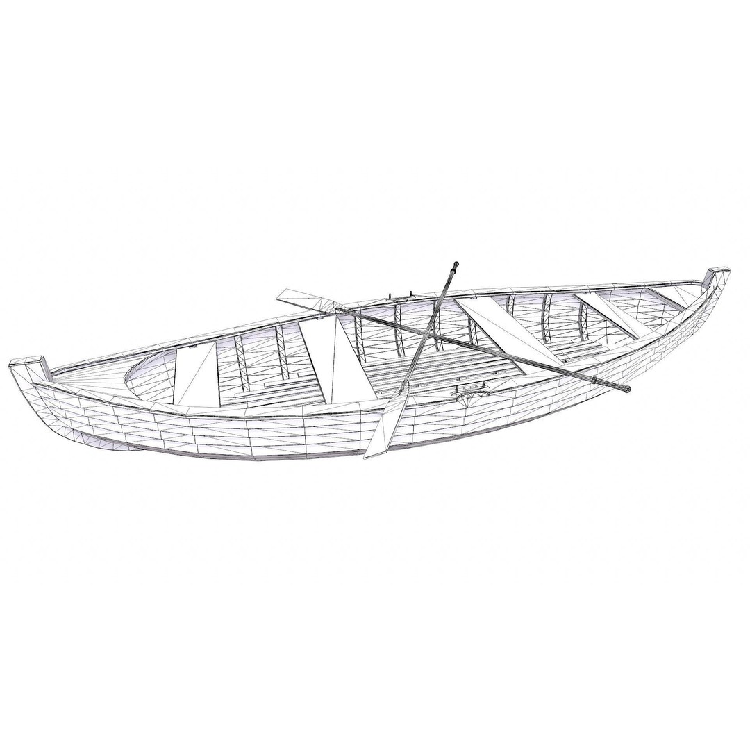Stylized Wooden Row Boat 3D Model – Low Poly PBR Game Asset, FBX - View 17