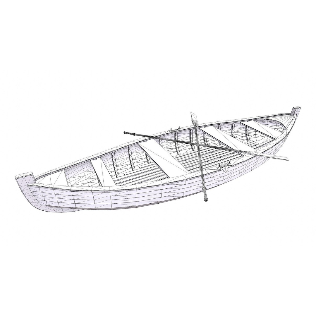 Stylized Wooden Row Boat 3D Model – Low Poly PBR Game Asset, FBX - View 18