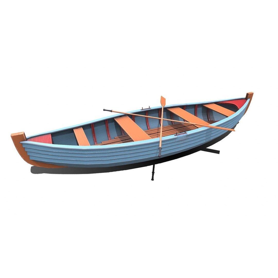 Stylized Wooden Row Boat 3D Model – Low Poly PBR Game Asset, FBX - View 3