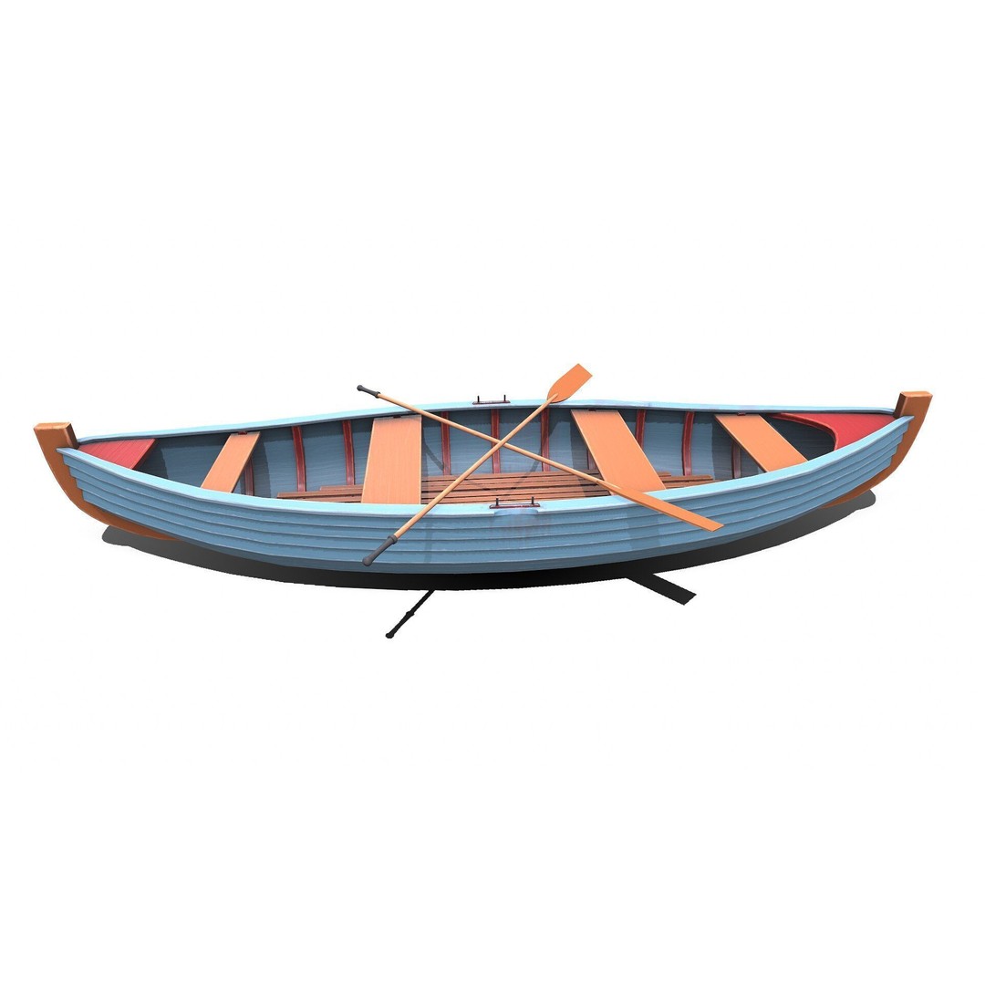 Stylized Wooden Row Boat 3D Model – Low Poly PBR Game Asset, FBX - View 4