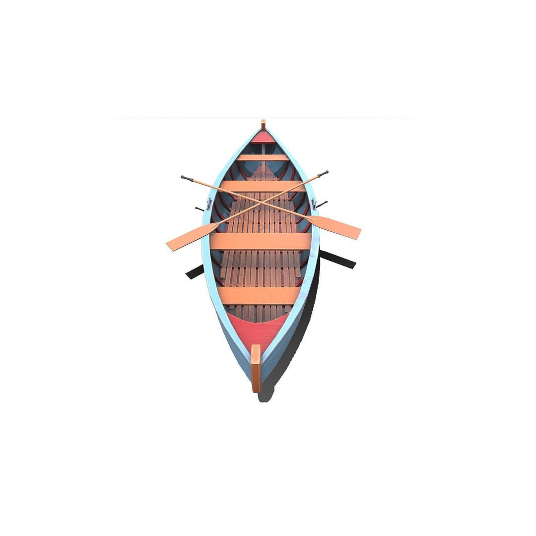 Stylized Wooden Row Boat 3D Model – Low Poly PBR Game Asset, FBX - View 7