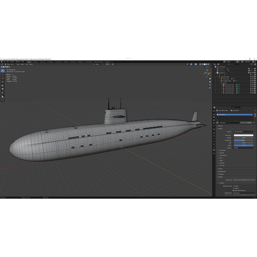 Diesel-Electric Submarine 3D Model – Realistic Military Vehicle, FBX