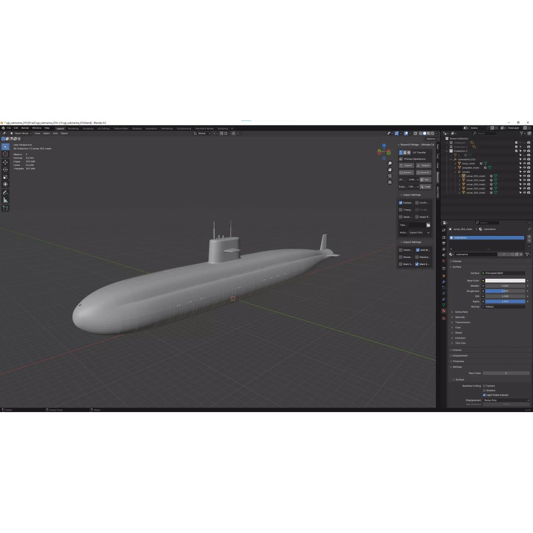 Diesel-Electric Submarine 3D Model – Realistic Military Vehicle, FBX - View 2