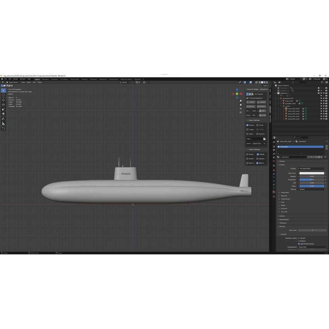 Diesel-Electric Submarine 3D Model – Realistic Military Vehicle, FBX - View 3