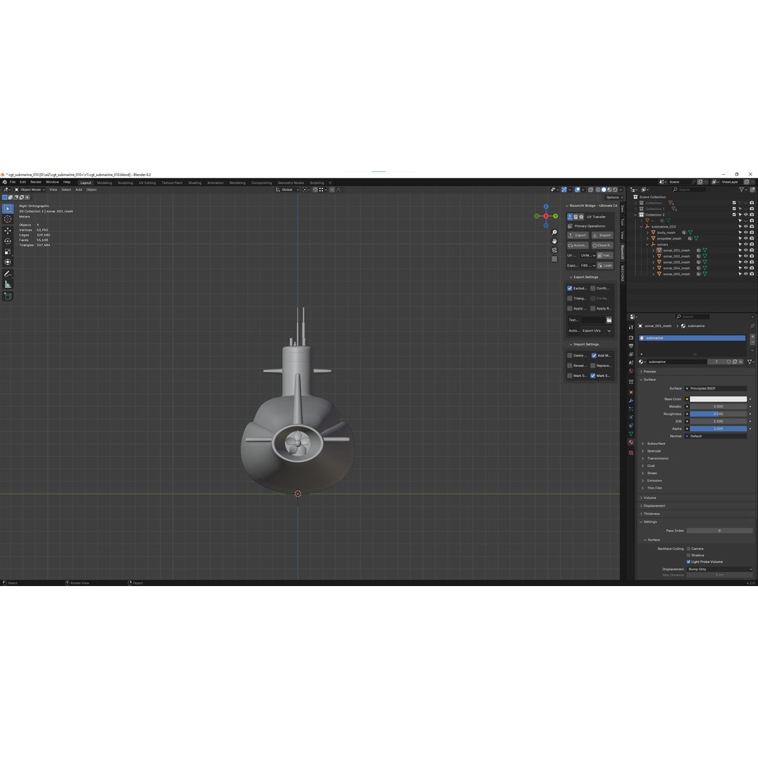 Diesel-Electric Submarine 3D Model – Realistic Military Vehicle, FBX - View 4