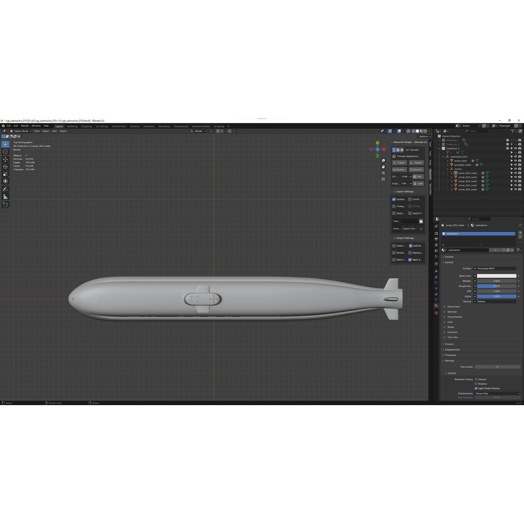 Diesel-Electric Submarine 3D Model – Realistic Military Vehicle, FBX - View 6