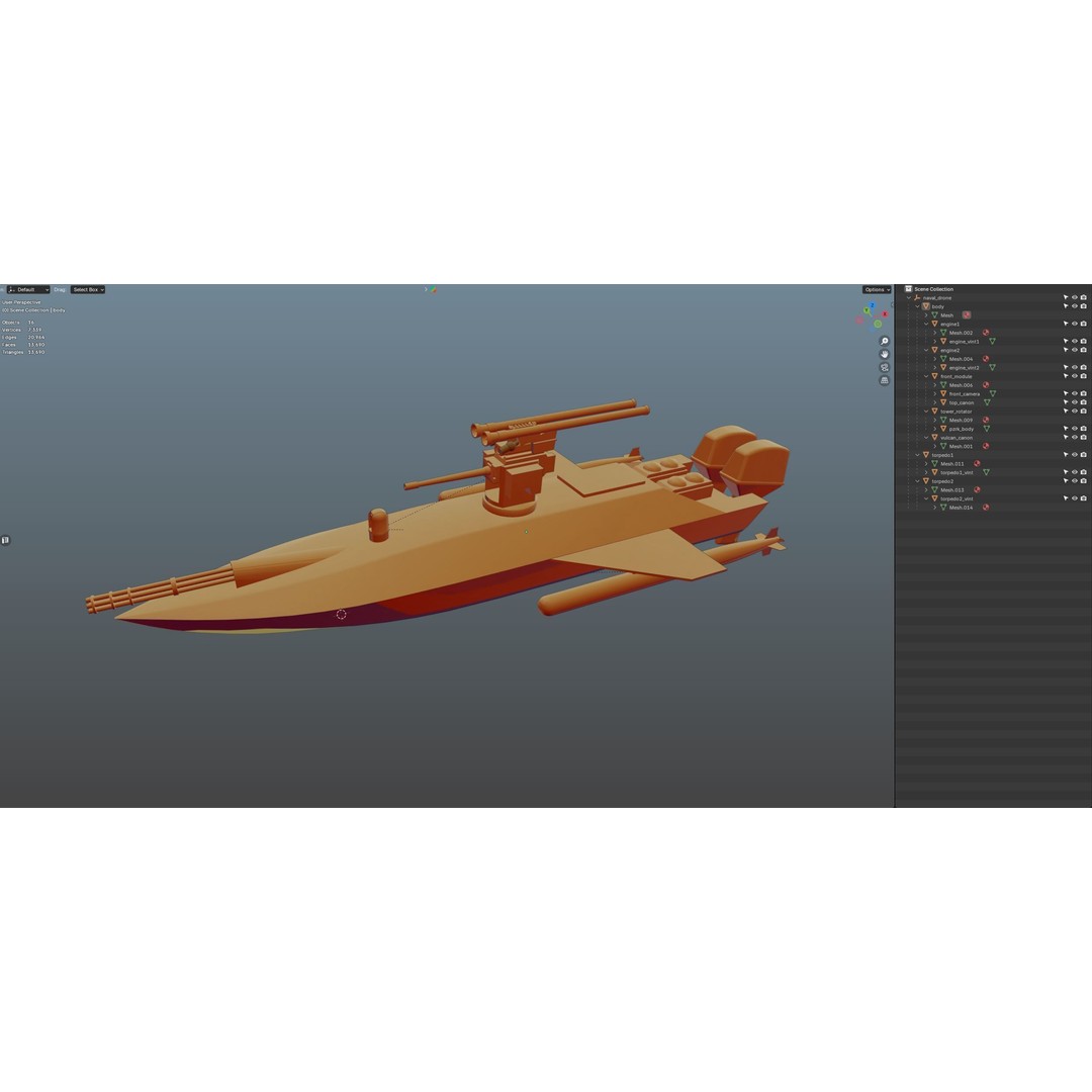 Naval Combat Drone 3D Model – Low Poly Game Ready Asset, FBX - View 22