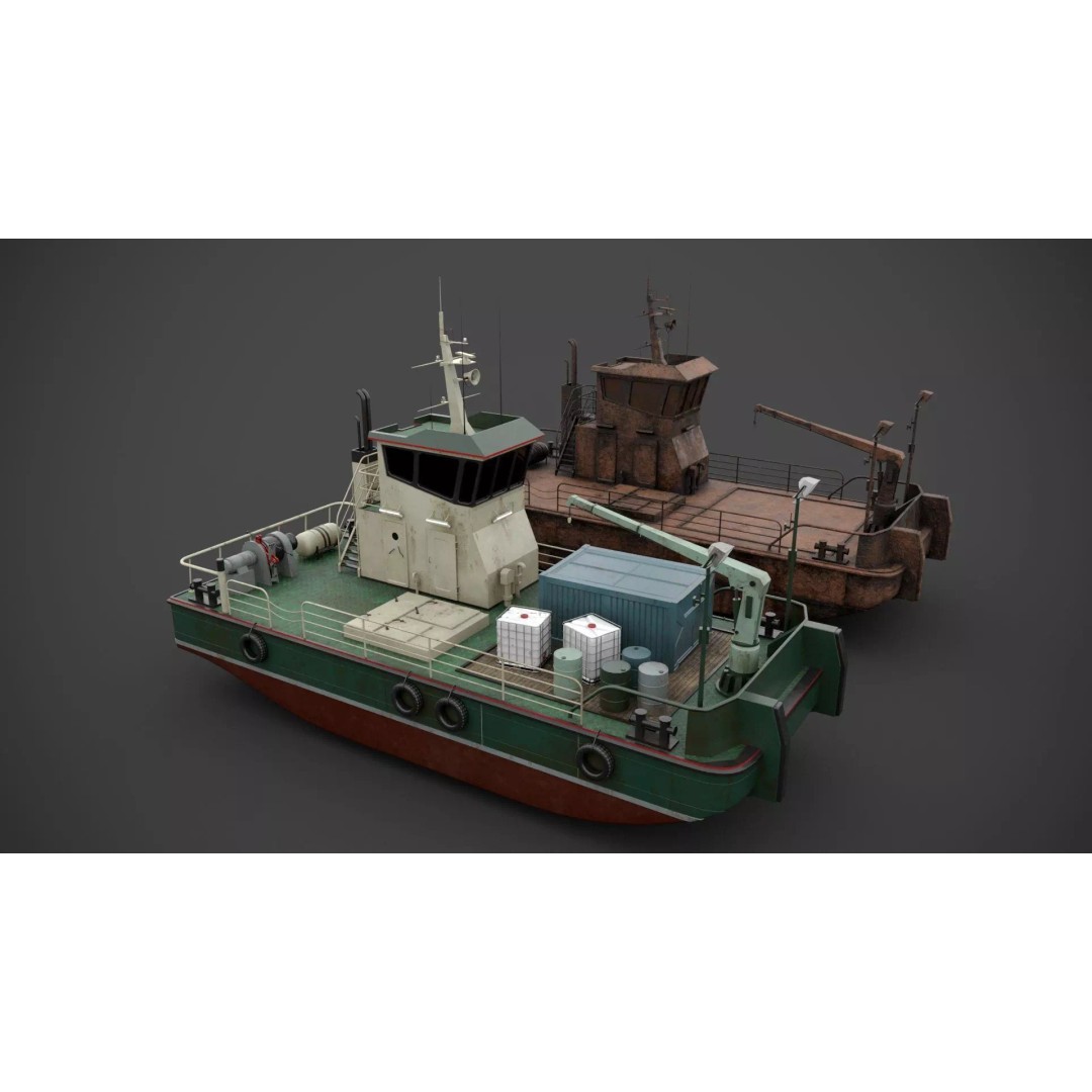 Multifunctional Tugboat 3D Model – Low Poly Industrial Asset, FBX - View 2