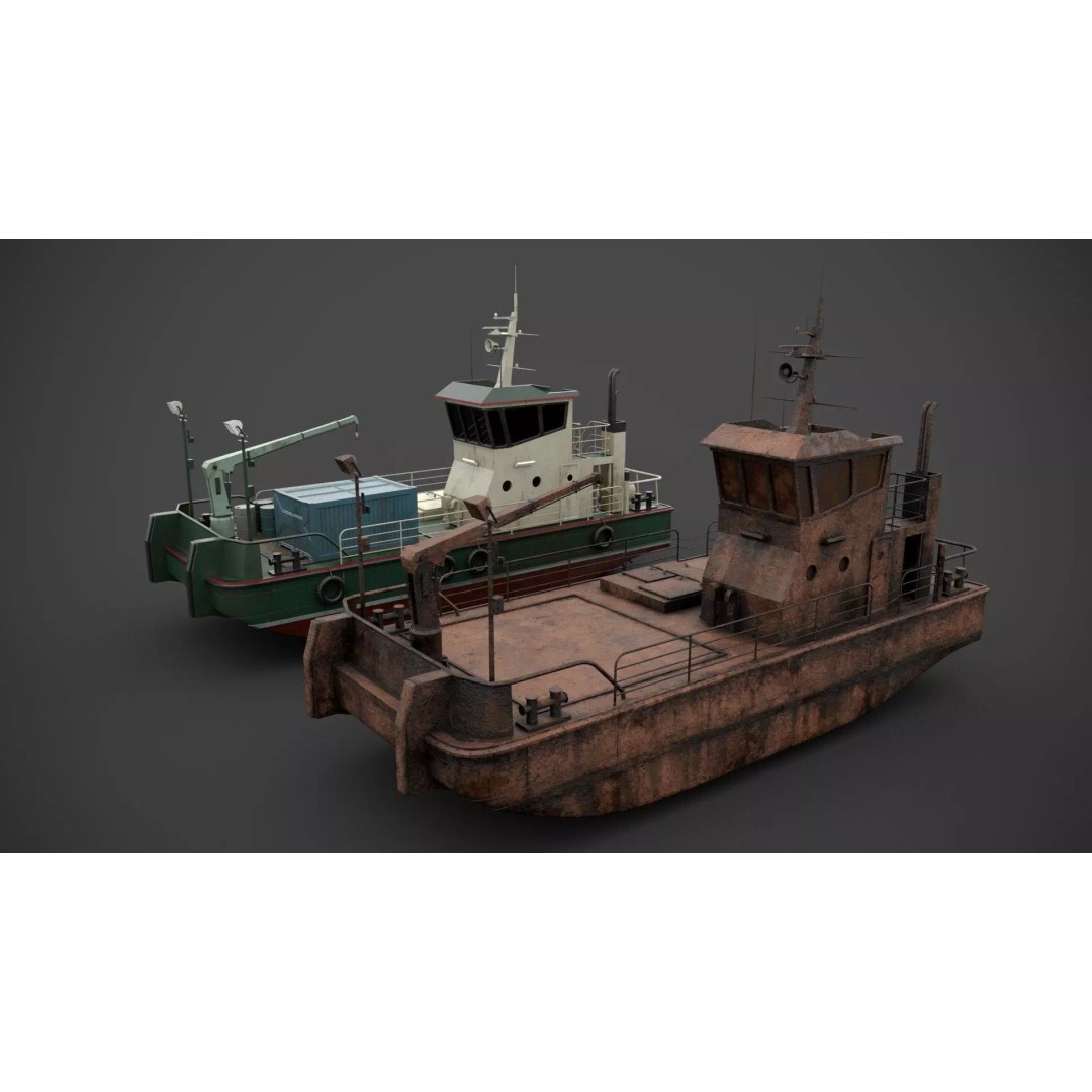 Multifunctional Tugboat 3D Model – Low Poly Industrial Asset, FBX - View 3