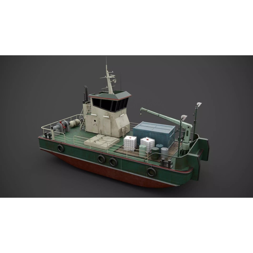 Multifunctional Tugboat 3D Model – Low Poly Industrial Asset, FBX - View 4