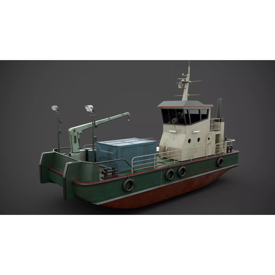 Multifunctional Tugboat 3D Model – Low Poly Industrial Asset, FBX - View 5