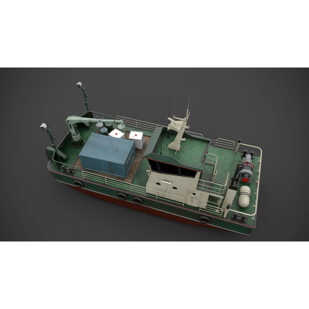 Multifunctional Tugboat 3D Model – Low Poly Industrial Asset, FBX - View 6