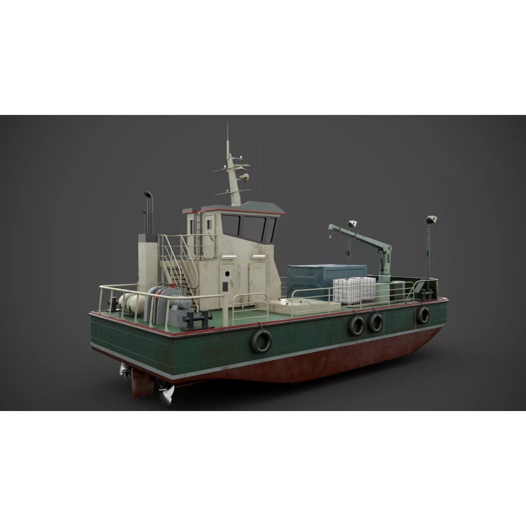 Multifunctional Tugboat 3D Model – Low Poly Industrial Asset, FBX - View 7