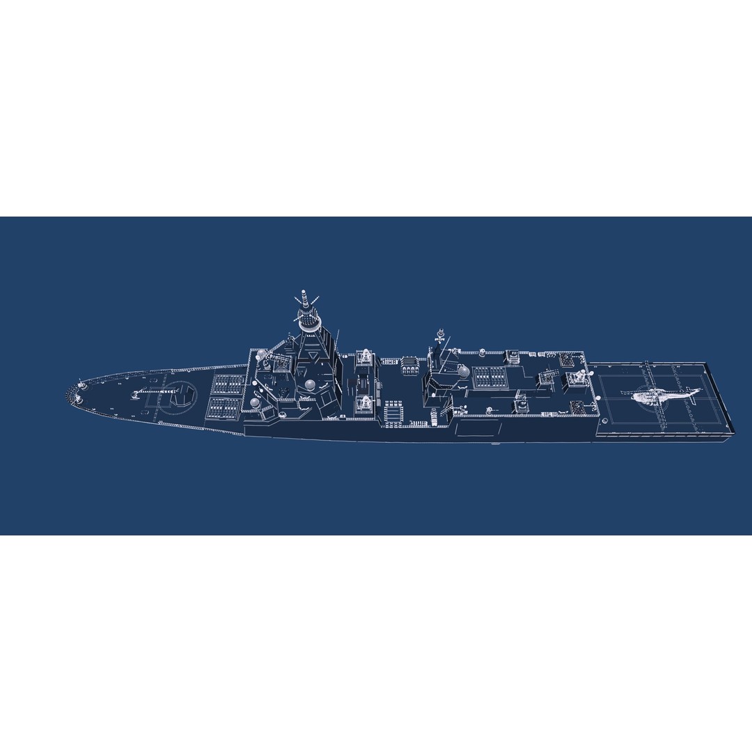 Multirole European Navy Stealth Destroyer 3D Model – Detailed Military Vessel, FBX/OBJ