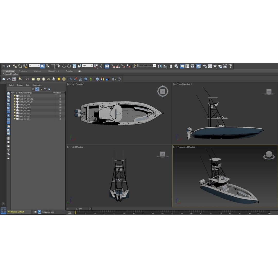 Sport Fishing Boat 3D Model – High Quality PBR Textured, FBX, Blender