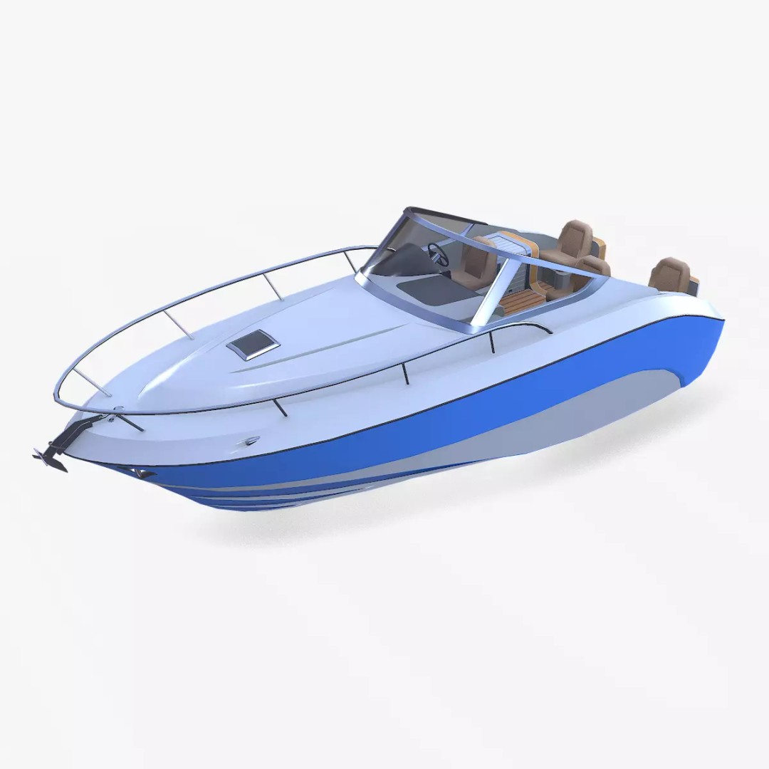 Speedboat 3D Model – Low Poly PBR Game Asset, FBX, OBJ - View 2