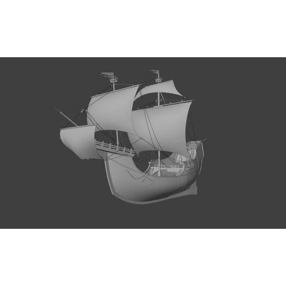 Santa Maria 3D Model – Low Poly Historic Sailing Ship, FBX, Blender