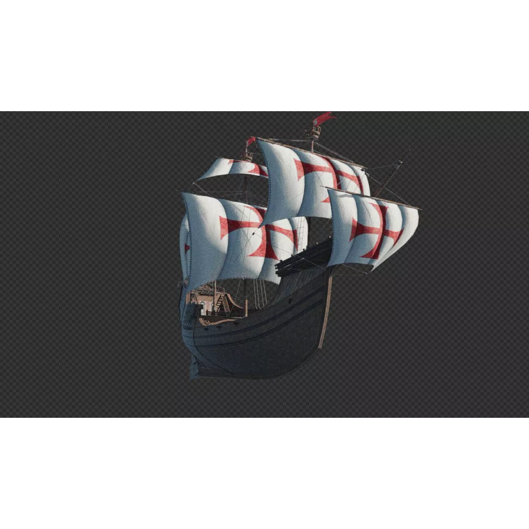Santa Maria 3D Model – Low Poly Historic Sailing Ship, FBX, Blender - View 10