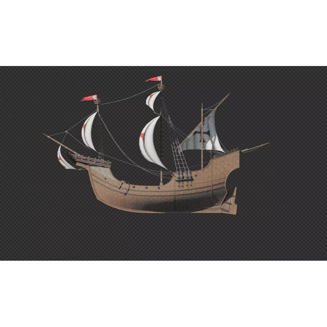 Santa Maria 3D Model – Low Poly Historic Sailing Ship, FBX, Blender - View 11