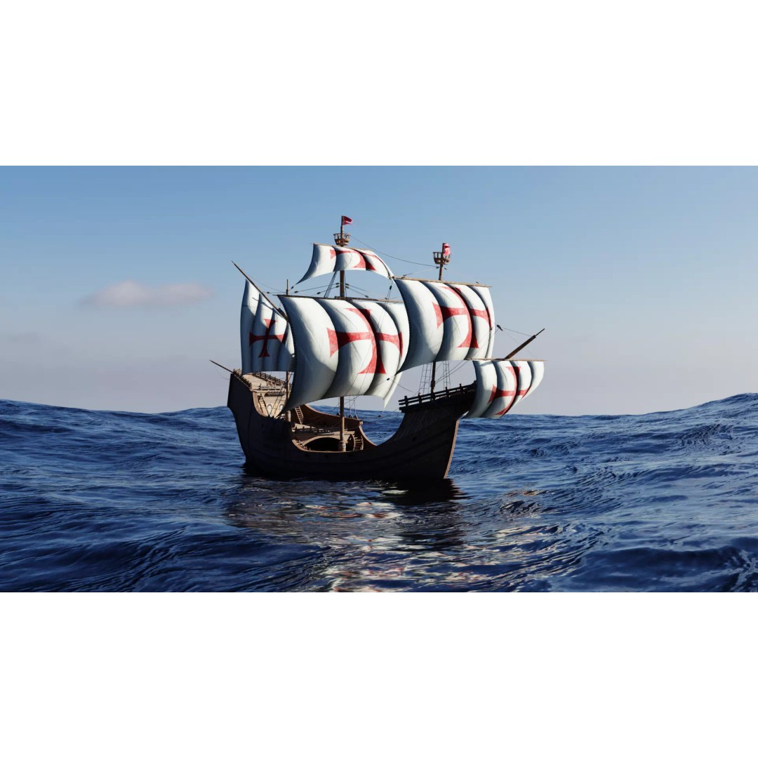 Santa Maria 3D Model – Low Poly Historic Sailing Ship, FBX, Blender - View 3