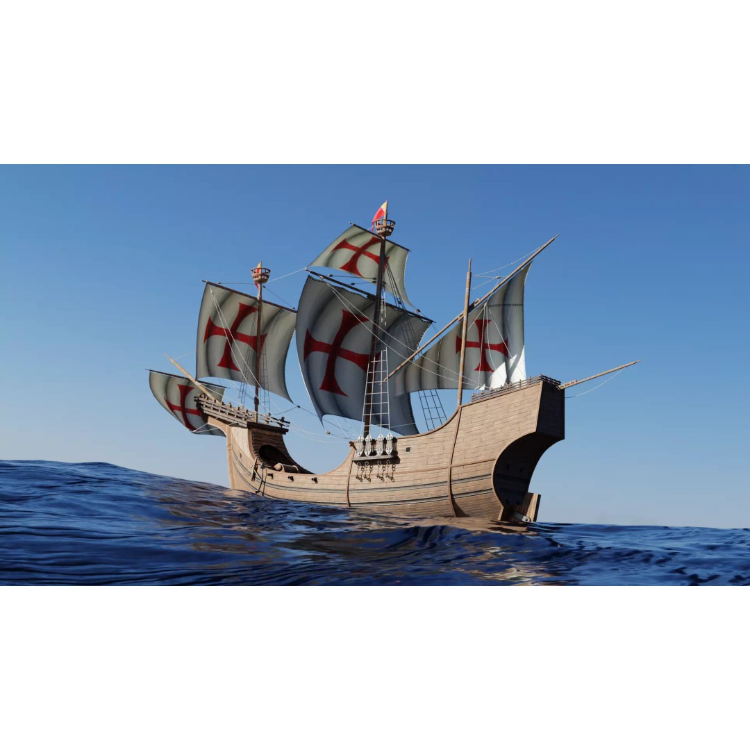 Santa Maria 3D Model – Low Poly Historic Sailing Ship, FBX, Blender - View 5