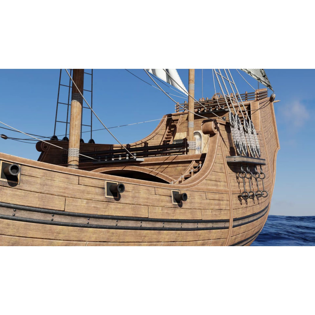 Santa Maria 3D Model – Low Poly Historic Sailing Ship, FBX, Blender - View 6