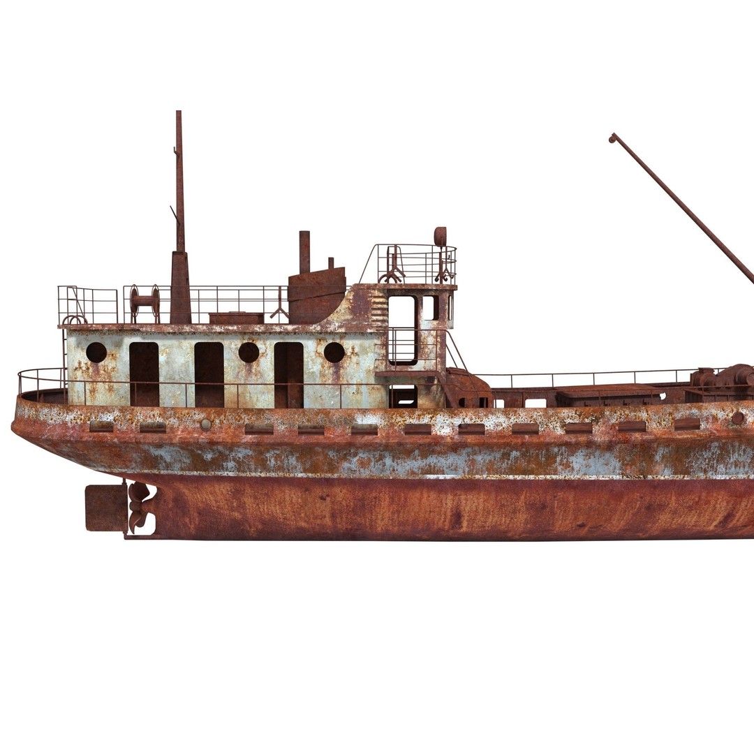 Old Abandoned Rusted Ship 3D Model – Low Poly Game Asset, FBX, OBJ - View 10
