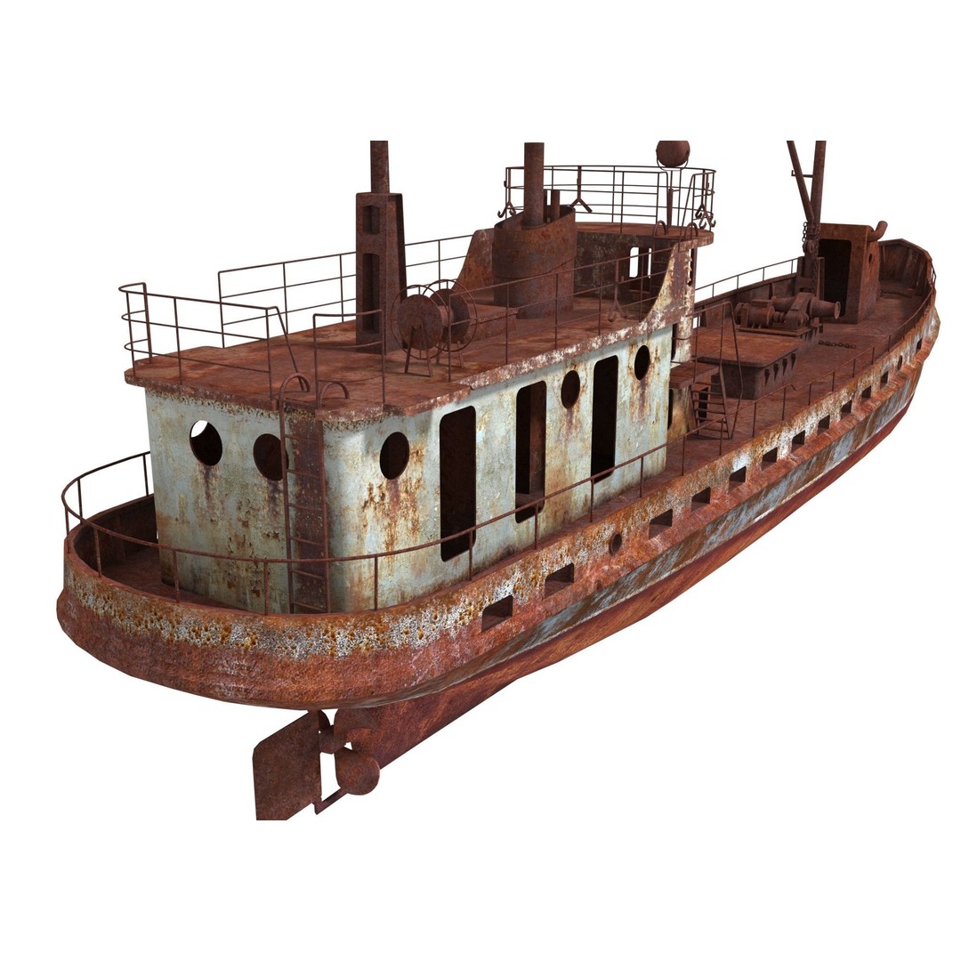 Old Abandoned Rusted Ship 3D Model – Low Poly Game Asset, FBX, OBJ - View 11