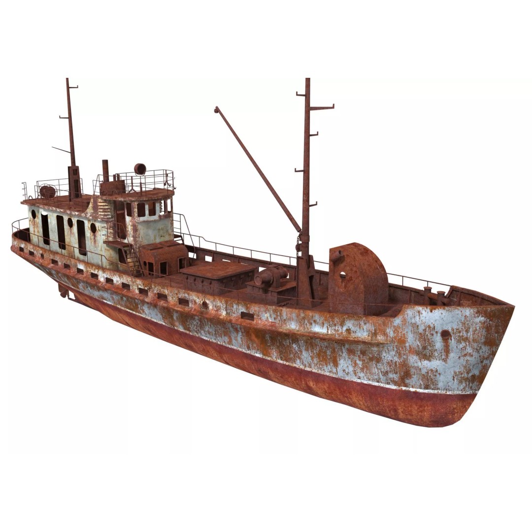 Old Abandoned Rusted Ship 3D Model – Low Poly Game Asset, FBX, OBJ - View 2