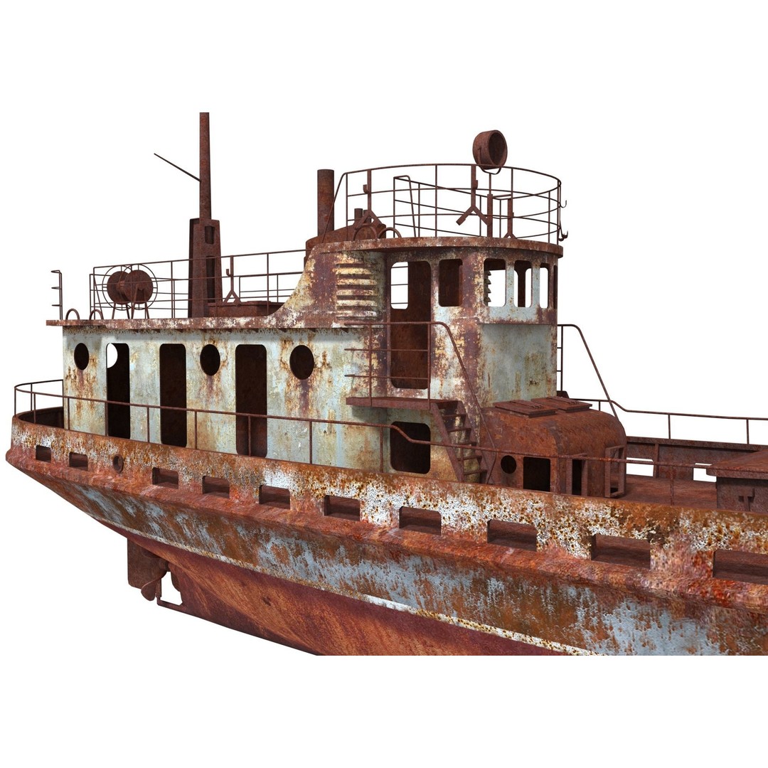 Old Abandoned Rusted Ship 3D Model – Low Poly Game Asset, FBX, OBJ - View 3