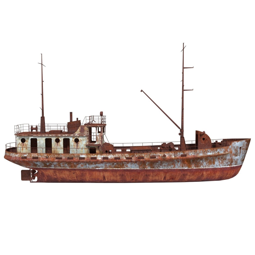 Old Abandoned Rusted Ship 3D Model – Low Poly Game Asset, FBX, OBJ - View 4