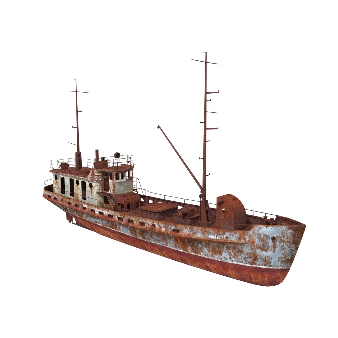 Old Abandoned Rusted Ship 3D Model – Low Poly Game Asset, FBX, OBJ - View 5