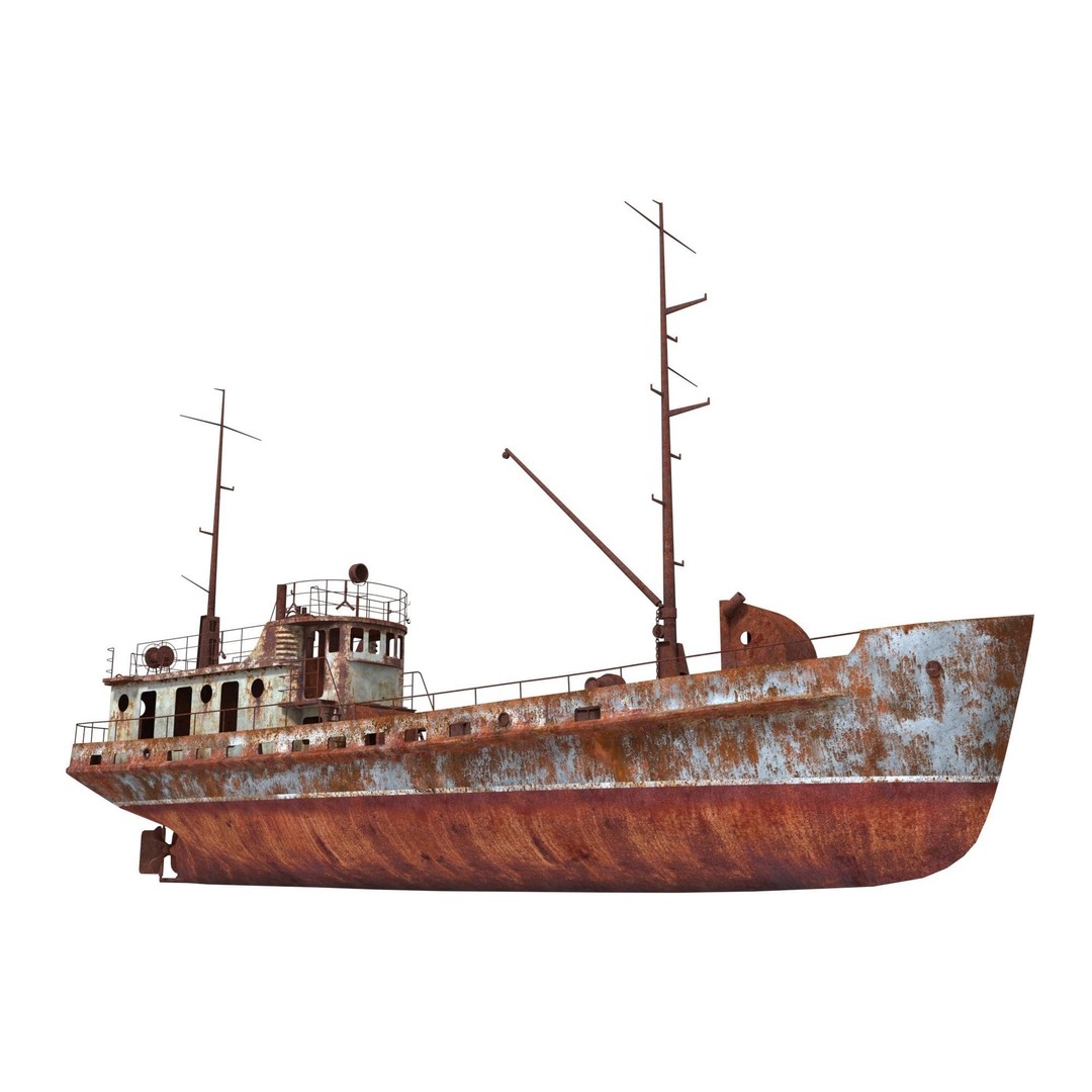 Old Abandoned Rusted Ship 3D Model – Low Poly Game Asset, FBX, OBJ - View 6