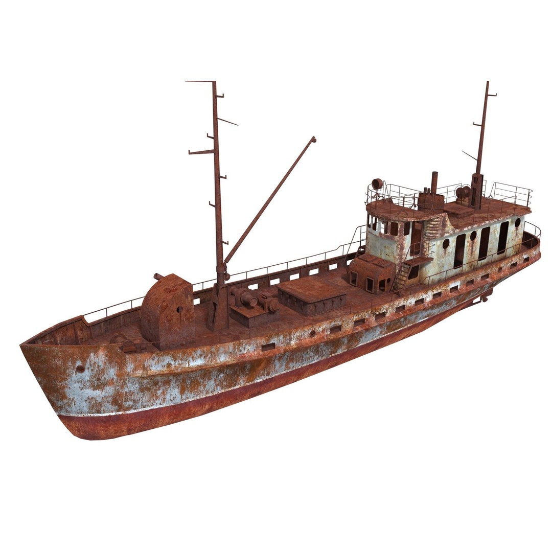 Old Abandoned Rusted Ship 3D Model – Low Poly Game Asset, FBX, OBJ - View 7