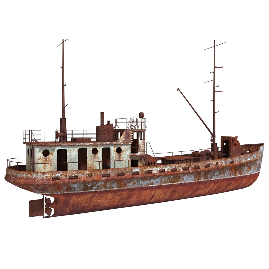 Old Abandoned Rusted Ship 3D Model – Low Poly Game Asset, FBX, OBJ - View 8