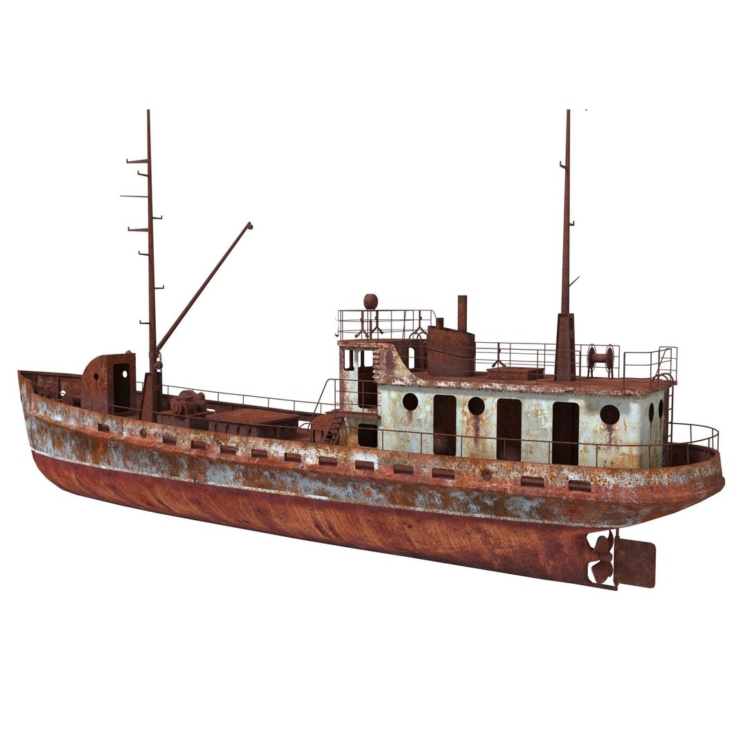 Old Abandoned Rusted Ship 3D Model – Low Poly Game Asset, FBX, OBJ - View 9