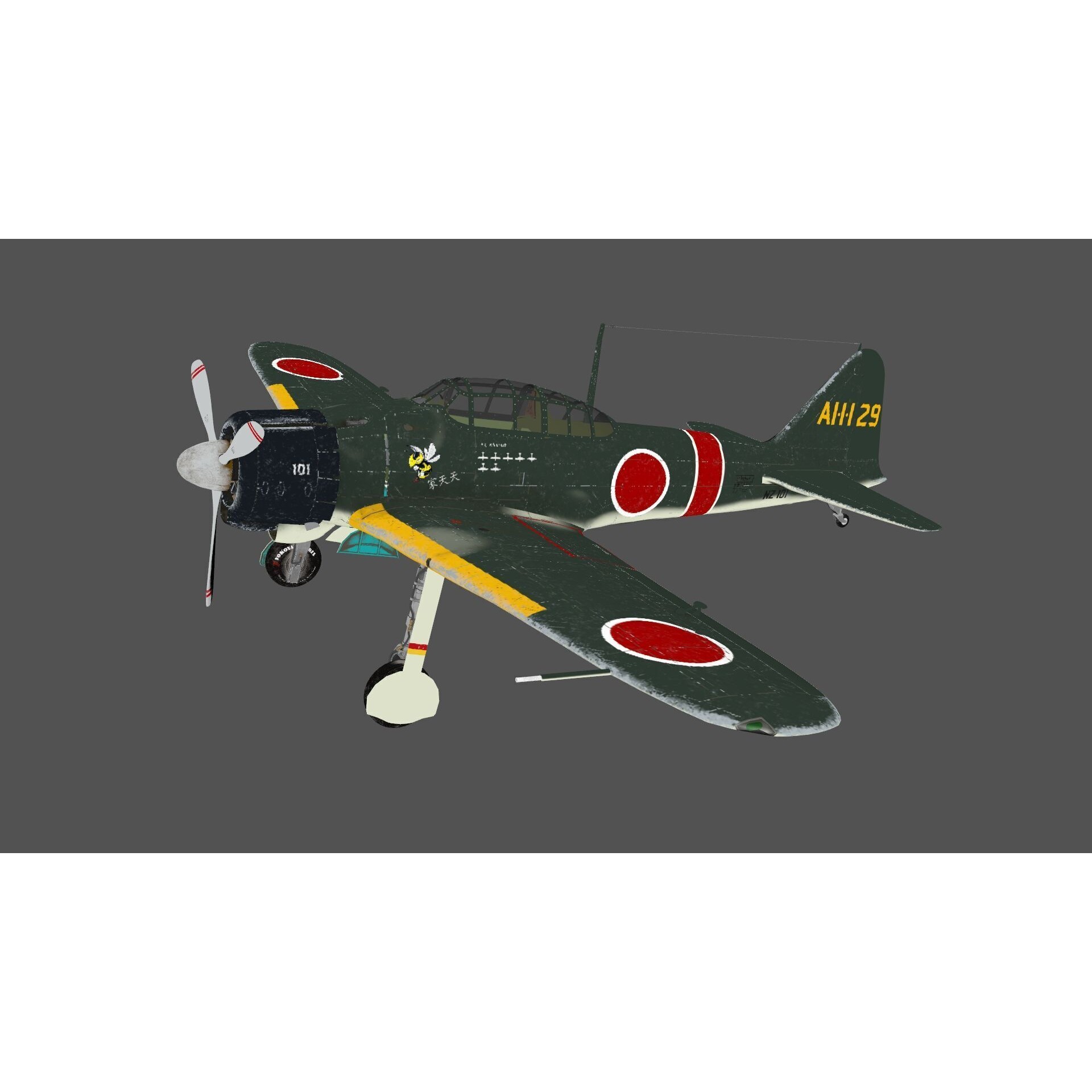 Mitsubishi A6M Zero - Low-Poly Game-Ready 3D Model - View 19