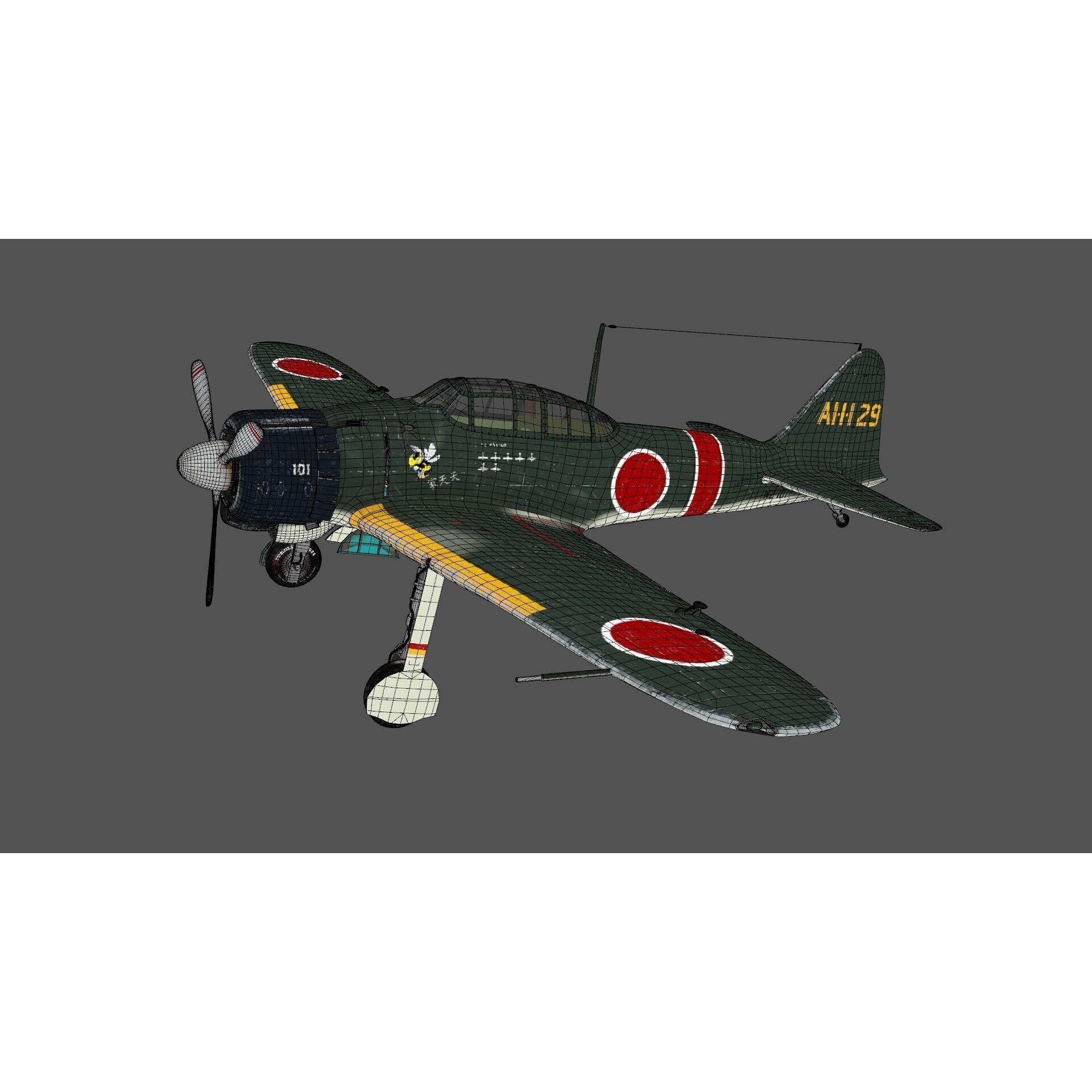 Mitsubishi A6M Zero - Low-Poly Game-Ready 3D Model - View 20