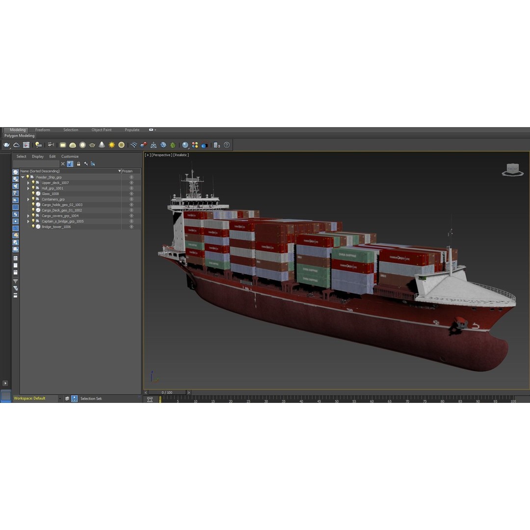 Container Feeder 3D Model – High-Quality Ship Asset, PBR Textures