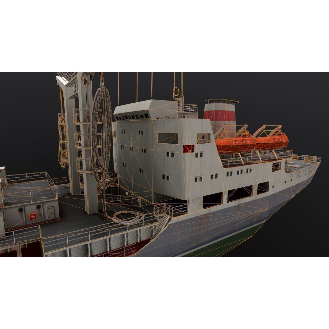 Dubna-Tanker 3D Model – Low Poly Industrial Watercraft, PBR Textures