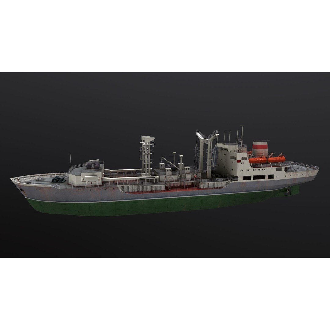 Dubna-Tanker 3D Model – Low Poly Industrial Watercraft, PBR Textures - View 3
