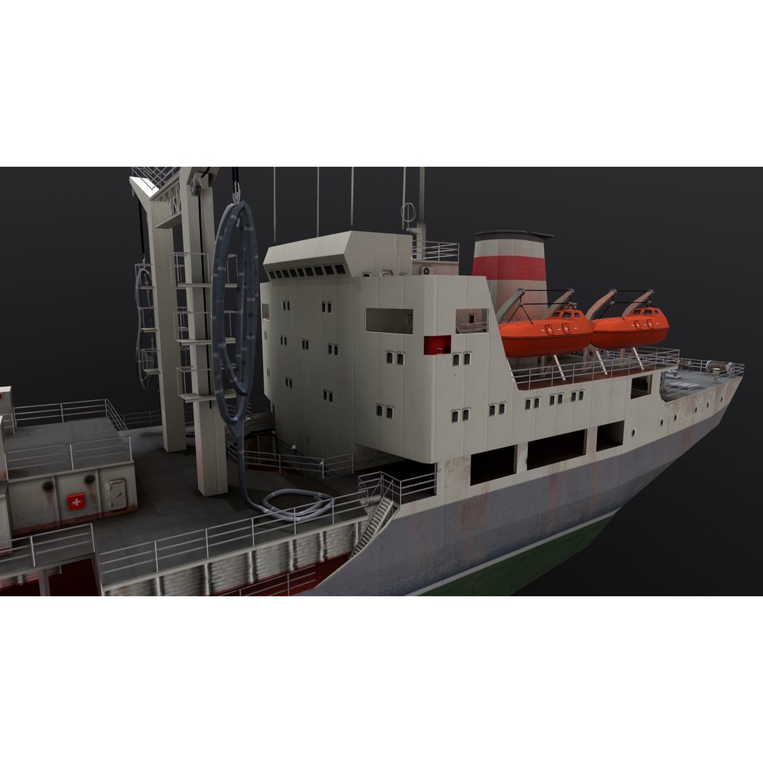 Dubna-Tanker 3D Model – Low Poly Industrial Watercraft, PBR Textures - View 5