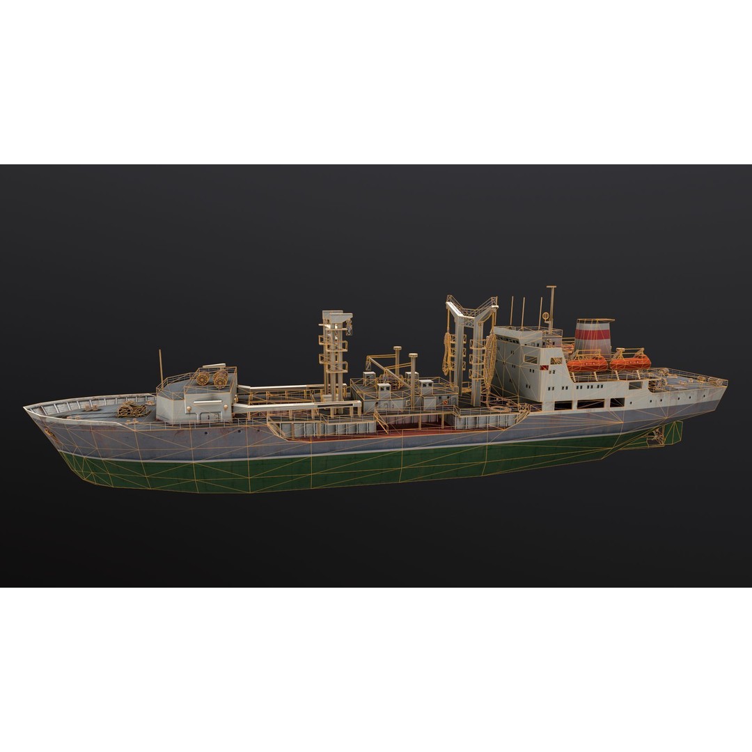 Dubna-Tanker 3D Model – Low Poly Industrial Watercraft, PBR Textures - View 6