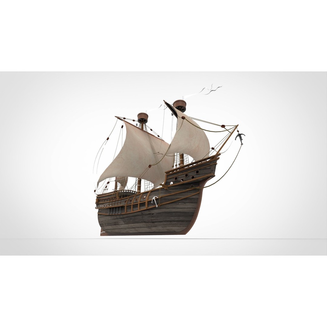 Sailing Ship 3D Model – Historic Nautical Vessel, FBX, PBR