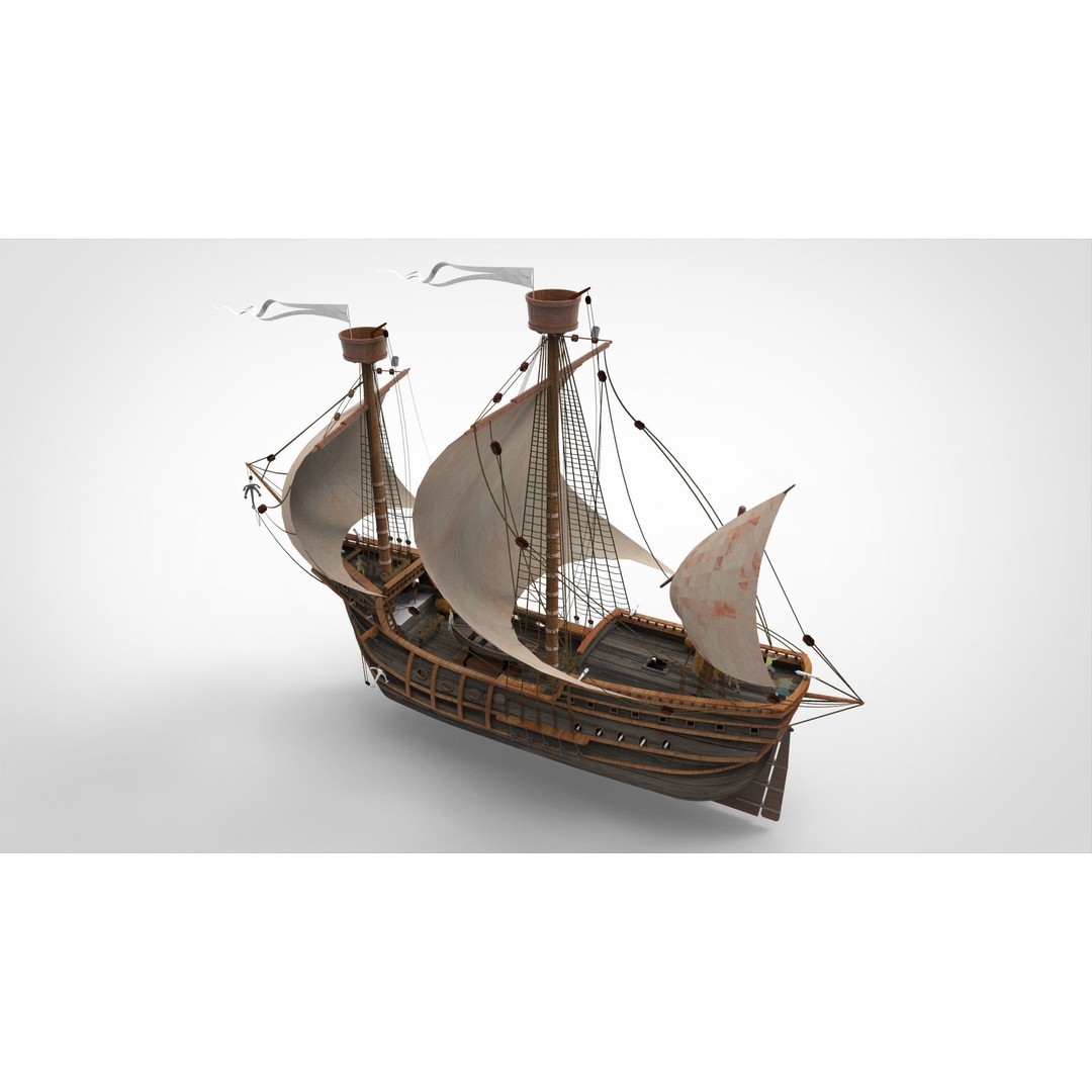Sailing Ship 3D Model – Historic Nautical Vessel, FBX, PBR - View 10